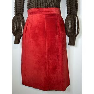 Vintage Red Leather Midi Skirt Women’s 12
